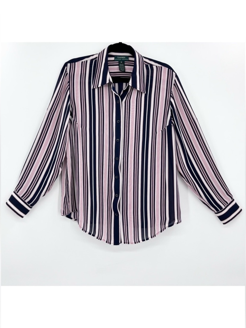 VTG 90s Lauren Ralph Lauren 100% Silk Long Sleeve Striped Button Up Shirt 1X